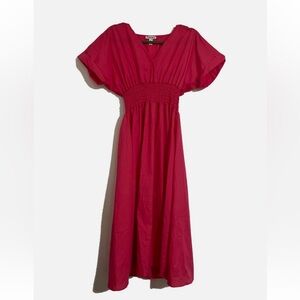 love...ady Vibrant Hot pink  Smocked Waist Flutter Sleeve Dress